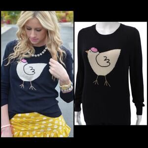J.Crew French‎ Hen Bird Sweater Black Wool Cashmere Blend Graphic Knit Small
